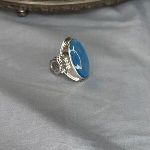 Sky Blue Gemstone Silver-Tone Statement Ring - Women's Jewelry